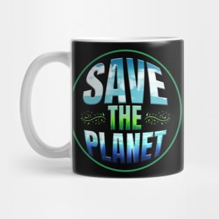 Logo Save The Planet With Clouds, Gras, Ocean For Earth Day Mug